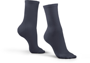 Mockup high, long dark socks 3d rendering, png, side view