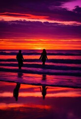 Fototapeta premium captivating beach scenes stunning sunset backdrops perfect intimate sessions, silhouette, sky, ocean, water, horizon, clouds, reflection, sand, shore