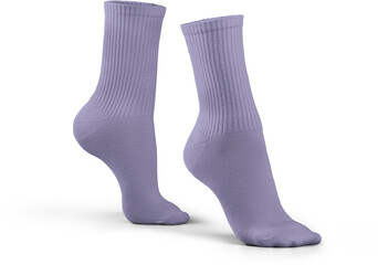 Mockup of high, long violet socks 3d rendering, png, side view