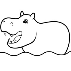 Hippopotamus with Large Mouth Half Submerged in Water Captured in a Vibrant Vector Illustration





