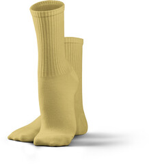 Mockup of high, long yellow socks 3d rendering, png, front view