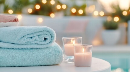 2409_044.a tranquil spa environment showing a serene massage room where soft towels and candles are set up, alongside a therapist preparing for a full body massage session