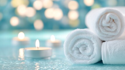 2409_044.a tranquil spa environment showing a serene massage room where soft towels and candles are set up, alongside a therapist preparing for a full body massage session