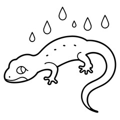 Vector Illustration of Newt Crawling Through Lush Wet Environment with Vibrant Colors
