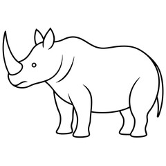 Unique Rhinoceros Side Profile Vector Art Featuring Prominent Horns and Majestic Posture in a Wild Landscape
