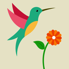 Dynamic Sunbird Hovering Over Blooming Flower Vector Design

