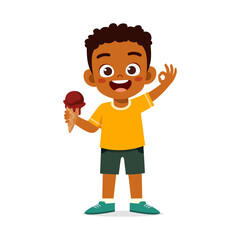 little boy eat sweet ice cream and feel happy