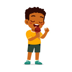 little boy eat sweet ice cream and feel happy