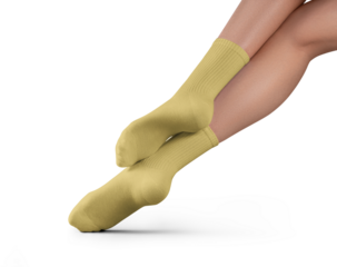 Mockup of high, long yellow socks on women's legs, png, back view