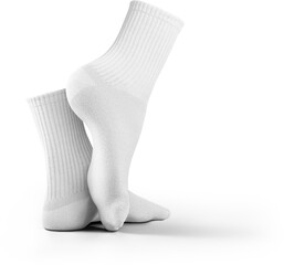 Mockup of medium white socks 3D rendering, png