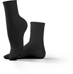 Mockup of medium black socks 3D rendering, png