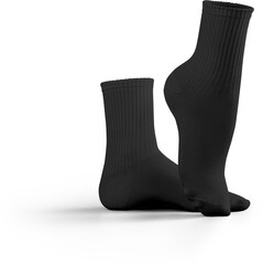 Mockup of medium black socks 3D rendering, png