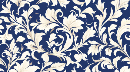 Cotton fabric Ornate seamless floral pattern with intricate scrollwork design