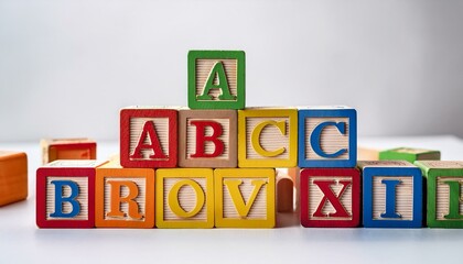 Vibrant Wooden Alphabet Blocks on White - Education, Learning, Creativity, Toy, Kindergarten, Bright Colors