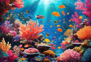 Obraz premium exploring vibrant coral reef ecosystem filled unique marine life colorful underwater habitats, aquatic, biodiversity, fish, wildlife, park, mollusk, nature