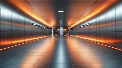 Futuristic Tunnel with Orange Lighting