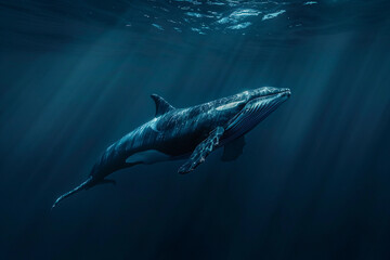 Fototapeta premium Fantastically beautiful majestic huge whale in ocean