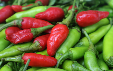 Chili, Fresh red and green chills at traditional market in sindh pakistan
