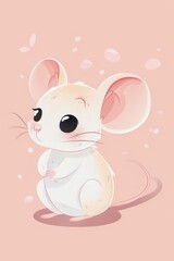 Obraz premium A cute cartoon mouse with a pink background. The mouse is looking at the camera with a smile on its face