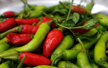 Chili, Fresh red and green chills at traditional market in sindh pakistan