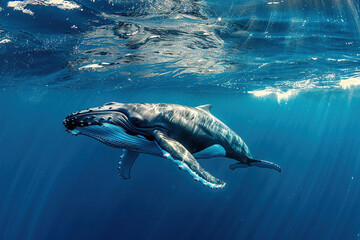 Fototapeta premium Fantastically beautiful majestic huge whale in ocean
