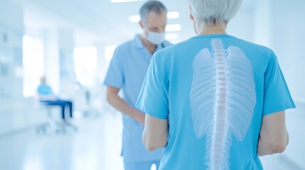 Fototapeta premium 2409_210.a candid moment of a male physiotherapist checking in with a female patient during her back massage, fostering a supportive environment in a wellness-focused clinic