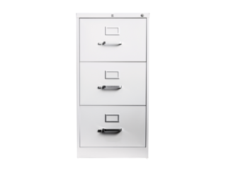 a white file cabinet with handles