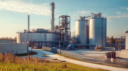 Obraz premium Industrial Facility with Storage Tanks and Equipment