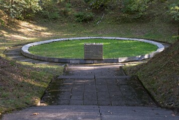 Vilnius, Lithuania - Sep 19, 2024: Former Execution Range Paneriai Ponary. Between 70.000 - 100,000 people were executed here during Second World War. Sunny summer day. Selective focus