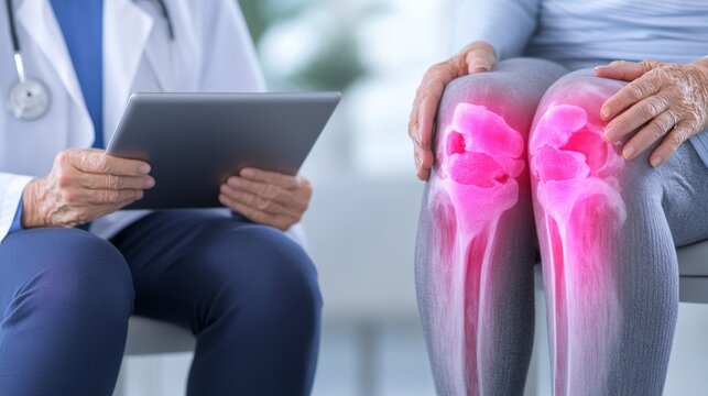 2409_361.orthopedic doctor presenting a detailed x-ray image of a fractured leg on a tablet, discussing treatment options with a patient in a modern clinic setting