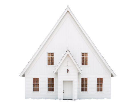 a white house with a triangle shaped roof