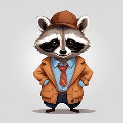Raccoon in suit print on white t-shirt