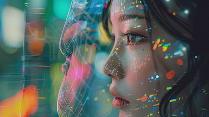 Digital human, futuristic face hologram, AI generated