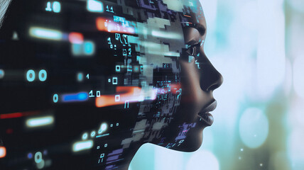 Digital human, futuristic face hologram, AI generated