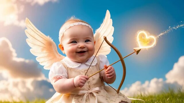 Cute baby in cupid costume cupid in the sky

