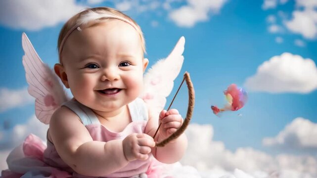Cute baby in cupid costume cupid in the sky

