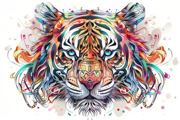 A stunning abstract illustration of a tiger's face, featuring intricate patterns and vibrant colors, perfect for artistic and creative projects.