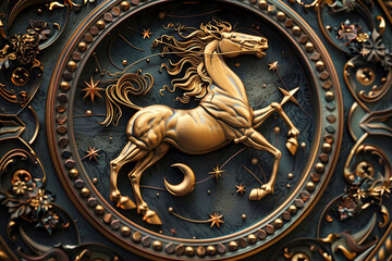 Obraz premium Astrological composition with concept of Horse zodiac sign symbol