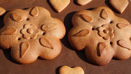 Cookies Homemade Closeup Brown Flower Shaped Delicious Baked Fresh