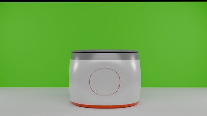 white table with green background in news studio	
