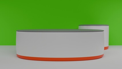 white table with green background in news studio	
