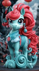Fototapeta premium Cute Cartoon Horse with Chinese Design