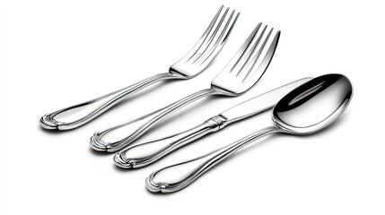 Elegant Silver Cutlery Set on White Background