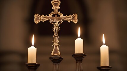 A cross with candles