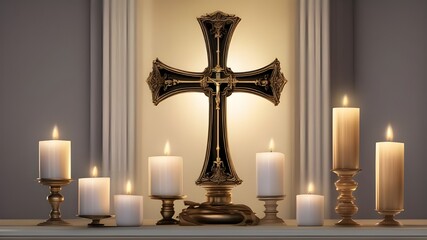 A cross with candles