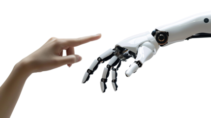 a hand pointing at a robot
