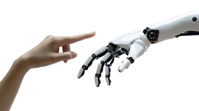 a hand pointing at a robot