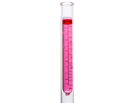 a test tube with a pink liquid in it