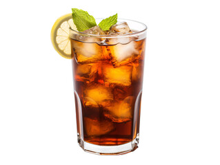 a glass of ice tea with a lemon slice and mint leaf