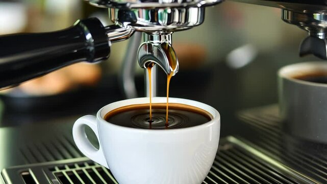 Fresh Espresso Pouring into Cup